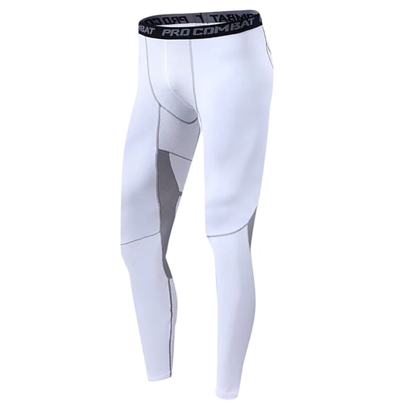 IWRICH Men's Compression Tights Running Base Layer Leggings Sports Basketball High Elastic Pants Training Fitness Pants White S