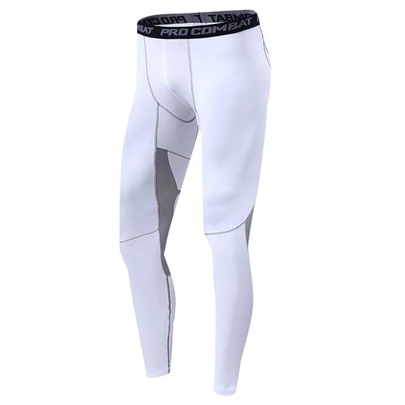 IWRICH Men's Compression Tights Running Base Layer Leggings Sports Basketball High Elastic Pants Training Fitness Pants White XL
