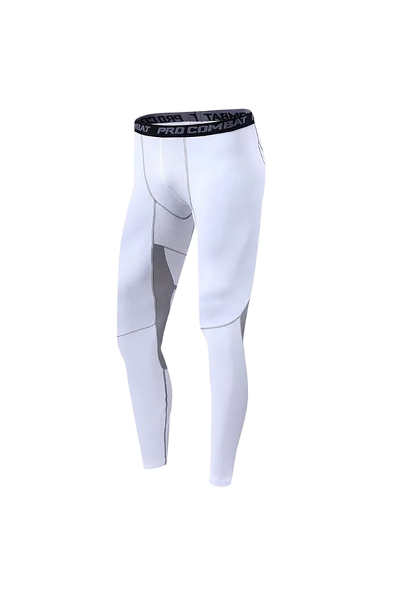 Men's Compression Tights Running Base Layer Leggings Sports Basketball High Elastic Pants Training Fitness Pants White XL