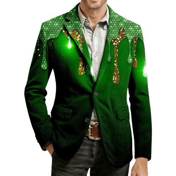 IWRICH Men's Corduroy Jacket Carnival for Formal Events Business Casual Wear Modern Tailored Fit Stylish Coat Green2 S