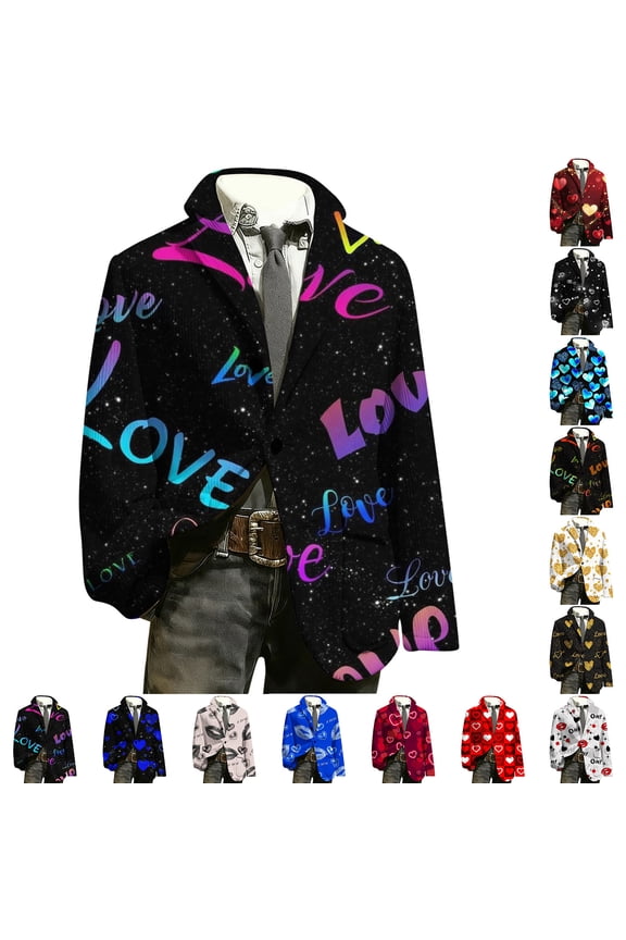 Men's Corduroy Valentines Blazer Love Heart Button Casual Suit Jacket Slim Fit Loose Work Sport Coat with Pocket 13-Black XL