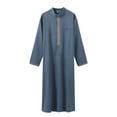 thumbnail image 1 of IWRICH Men's Embroidery Moroccan Thobe Men Mogadishu Djellaba Robe Jubba Prayer Kaftan Arabic Abaya 03-Blue XL, 1 of 7
