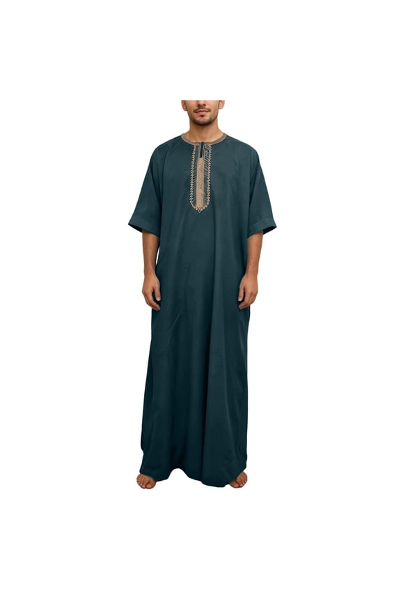 Men's Embroidery Moroccan Thobe Men Muslim Mogadishu Djellaba Robe Islamic Jubba Prayer Kaftan Islamic Arabic Abaya Green S