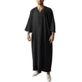 thumbnail image 1 of IWRICH Men's Embroidery Moroccan Thobe Mogadishu Djellaba Robe Jubba Prayer Kaftan Arabic Abaya 03-Black XXL, 1 of 5