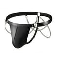 thumbnail image 1 of IWRICH Men's Faux Leather Thong with Metal Chains Hollow out T-Back Underwear Low Rise Bikini Black XXL, 1 of 4