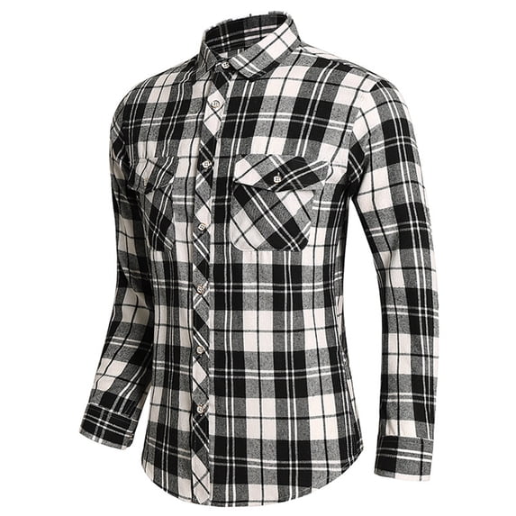 IWRICH Men's Flannel Shirt Casual Regular Fit Long Sleeve Button down Plaid Shirt with Flap Pockets Black XXXXL