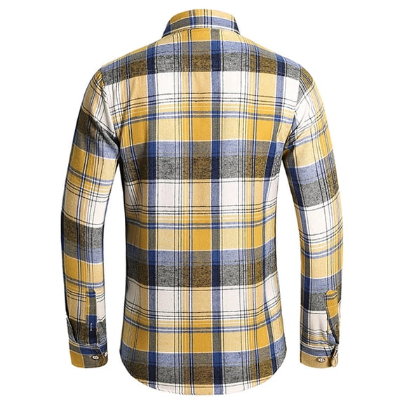 IWRICH Men's Flannel Shirt Casual Regular Fit Long Sleeve Button down Plaid Shirt with Flap Pockets Light Yellow XXXXL