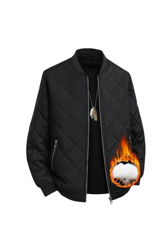 IWRICH Men's Lined Warm Bomber Jackets Oversize Big and Tall Diamond Quilted Jackets Fall Winter Rib Varsity Lightweight Coat Black XXXL