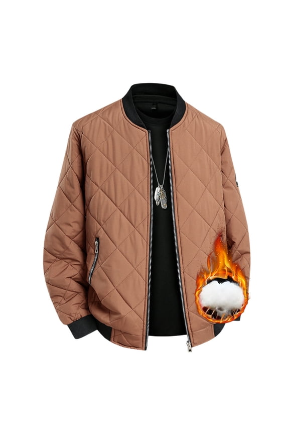 IWRICH Men's Lined Warm Bomber Jackets Oversize Big and Tall Diamond Quilted Jackets Fall Winter Rib Varsity Lightweight Coat Brown XL