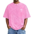 thumbnail image 1 of IWRICH Men's Graphic Printed Crew Neck T Shirts Short Sleeve Plus Size Tshirts Baggy Acid Washed Tees Pink XL, 1 of 6