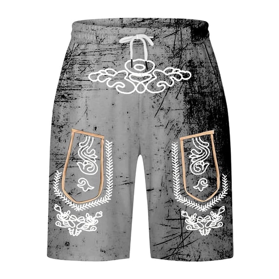 IWRICH Men's Graphic Printed Retro Shorts Drawstring Elastic Waist Short Pants Casual Fashion Plus Size Pants with Pockets Grey L