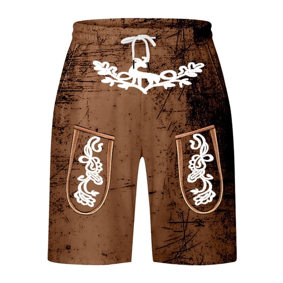 IWRICH Men's Graphic Printed Retro Shorts Elastic Waist Drawstring Short Pants Casual Fashion Plus Size Pants with Pockets Brown S