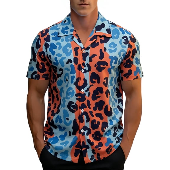 IWRICH Men's Hawaiian Casual Shirts Tropical Short Sleeve Button down Shirt Summer Beach Fashion Tops Blue XL