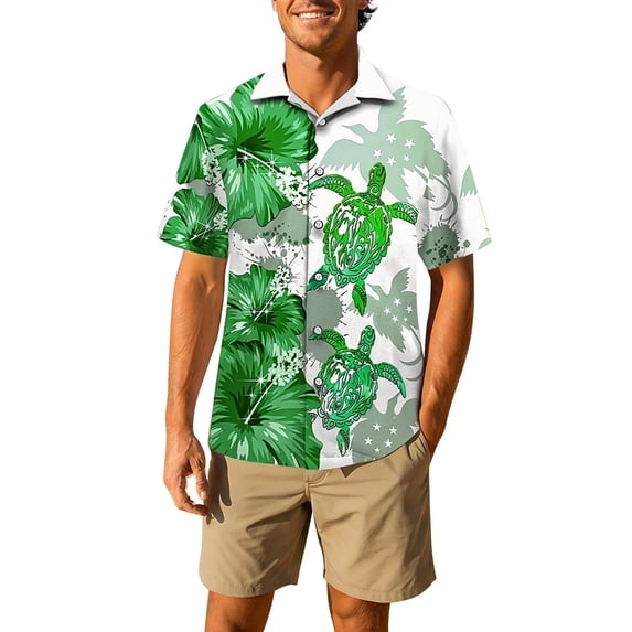 IWRICH Men's Hawaiian Plus Size Shirt Funky Beach Printed Tropical Beach Shirt Casual Button down Short Sleeve Floral Shirts Tops 03-Green S