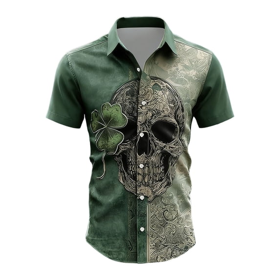 IWRICH Men's Hawaiian Shirt Casual Button down Short Sleeve Beach Dress Shirt for Summer Holiday 01-Dark Green XXL