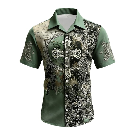 IWRICH Men's Hawaiian Shirt Casual Button down Short Sleeve Beach Dress Shirt for Summer Holiday 05-Dark Green XXXXXL