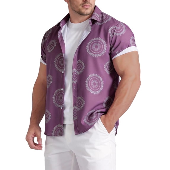 IWRICH Men's Hawaiian Shirts Short Sleeve Summer Floral Button down Shirt Relaxed Fit Retro Casual Beach Tops 06-Purple L