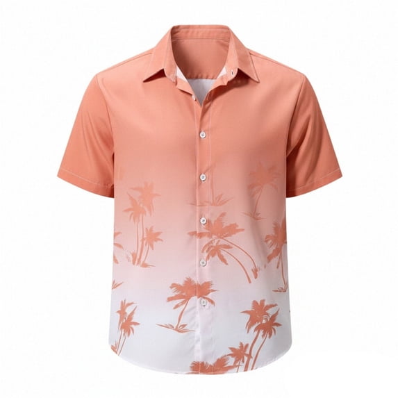 IWRICH Men's Hawaiian Short Sleeves Shirt Button down Beach Tops Summer Casual Floral Printed Holiday Tees Pink XXL