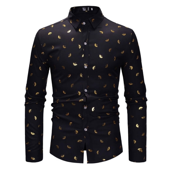 IWRICH Men's Hipster Printed Slim Fit Shirts Long Sleeve Button down Business Dress Shirts Black L