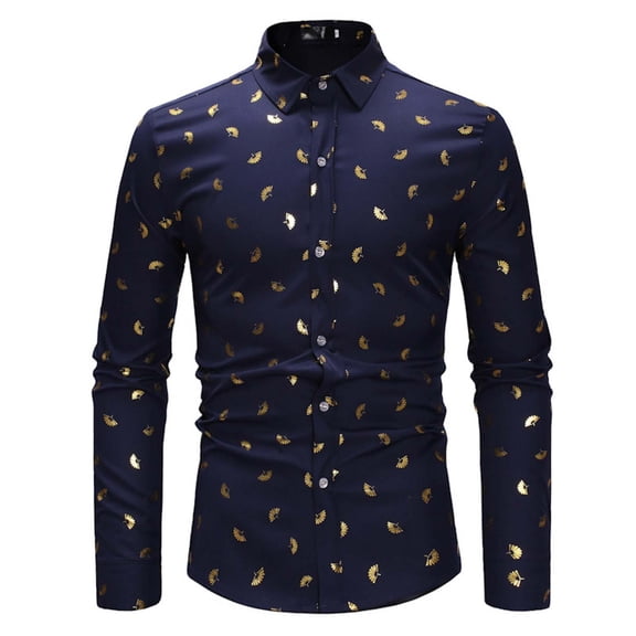 IWRICH Men's Hipster Printed Slim Fit Shirts Long Sleeve Button down Business Dress Shirts Navy XL