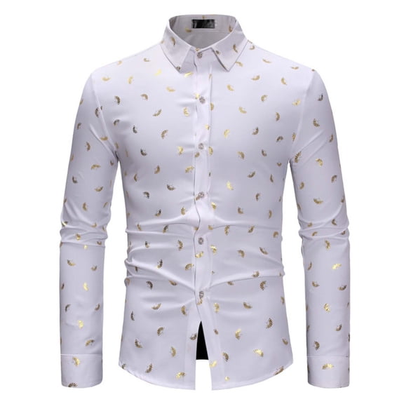 IWRICH Men's Hipster Printed Slim Fit Shirts Long Sleeve Button down Business Dress Shirts White XL