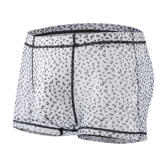 IWRICH Men's Ice Silk Mesh Leopard Print Fully Transparent Quick-Drying Breathable Briefs Black2 L