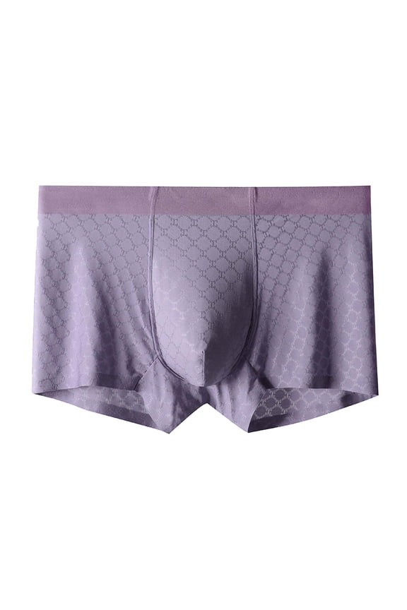 Men's Ice Silk Printed Boxer Briefs Breathable Cool Underwear Mid Rise Stretch Boxers Purple XL