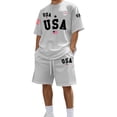 thumbnail image 1 of IWRICH Men's Independence Day 4th of July Outfits USA Flag Patriot Short Sleeve Shirts and Shorts Set 2 Piece Athletic Jogging Tracksuits Light Gray XXXL, 1 of 4