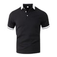 thumbnail image 1 of IWRICH Men's Jacquard Textured Short Sleeve Polo Shirts Button up Color Blocking Tops V Neck Casual Summer Basic Tops Black XXL, 1 of 8