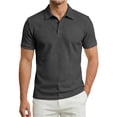 thumbnail image 1 of IWRICH Men's Knit Basic Polo Shirt Short Sleeve Textured Classic Solid Color Tees Collared Business Slim Fit Tops Grey L, 1 of 9
