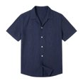 thumbnail image 1 of IWRICH Men's Knit Shirts Retro Short Sleeve Button down Shirt Casual Summer Beach Shirts Navy L, 1 of 4