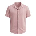thumbnail image 1 of IWRICH Men's Knit Shirts Retro Short Sleeve Button down Shirt Casual Summer Beach Shirts Pink M, 1 of 4