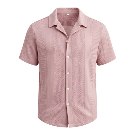 IWRICH Men's Knit Shirts Retro Short Sleeve Button down Shirt Casual Summer Beach Shirts Pink M