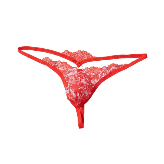 IWRICH Men's Lace Thong Lightweight Low Rise Comfort Fit Soft Stretch Underpants Red One Size