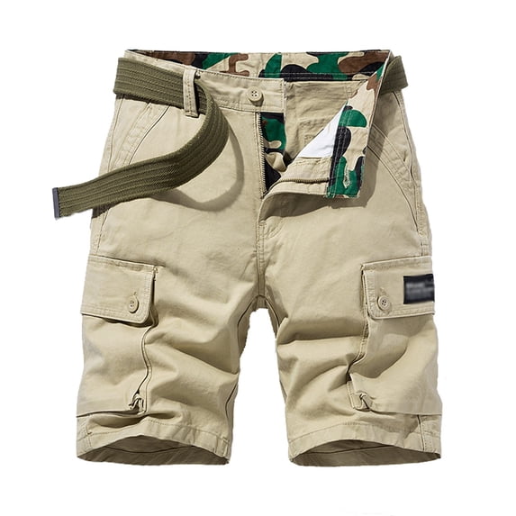 IWRICH Men's Lightweight Camo Patchwork Shorts Casual Cargo Short Pants Outdoor Twill Pants with Zipper Pockets Khaki 31