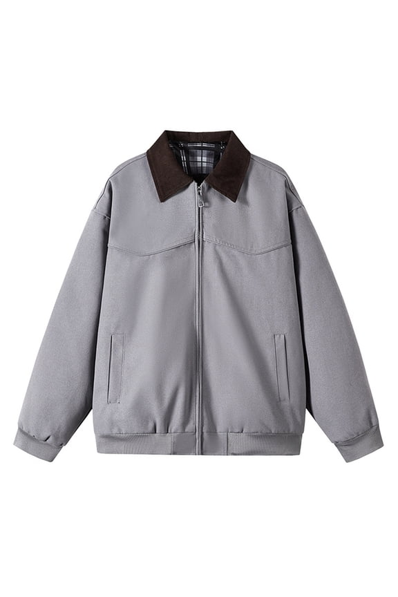 IWRICH Men's Lightweight Jackets Full Zip Casual Barn Jacket Workwear Coat Fall Outwear with Pockets Grey M