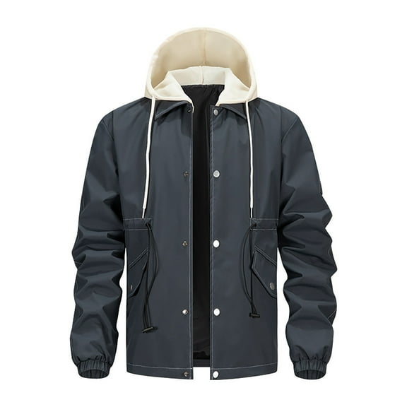 IWRICH Men's Lightweight Outdoor Hooded Jacket Water Resistant Properties Rain Jacket Block Wind Coat with Zipped Pockets Grey XS