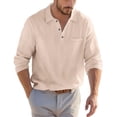 thumbnail image 1 of IWRICH Men's Linen Long Sleeve Polo Shirts Loose Fit Button up Holiday T Shirts Solid Color Casual Comfy Beach Tops Beige XXXL, 1 of 9
