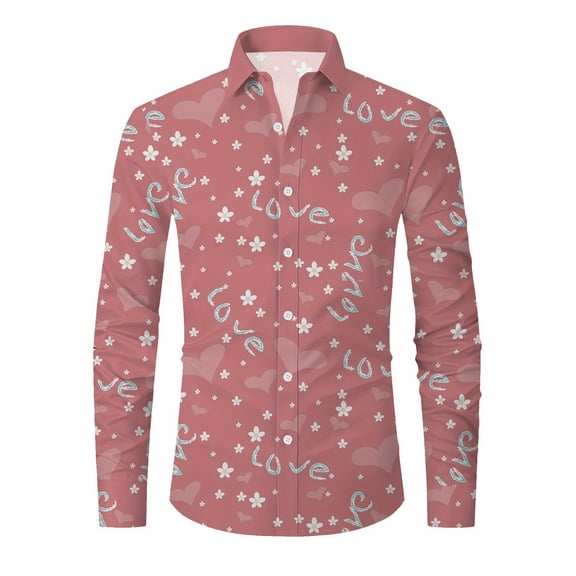 IWRICH Men's Long Sleeve Shirt Regular Fit Casual Button down Shirts Valentines Day T Shirts 10-Blue L