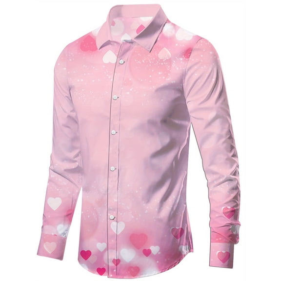 IWRICH Men's Long Sleeve Shirt Regular Fit Casual Button down Shirts Valentines Day T Shirts 12-Pink S
