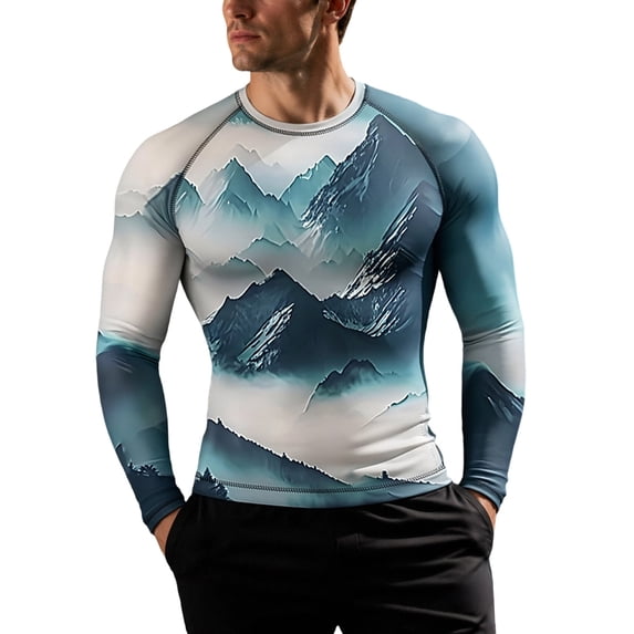 IWRICH Men's Long Sleeve Upf 50+ Rash Guard Cool Dry Performance Fit Compression Sports Athletic Shirts Tops 08-Blue XXXL