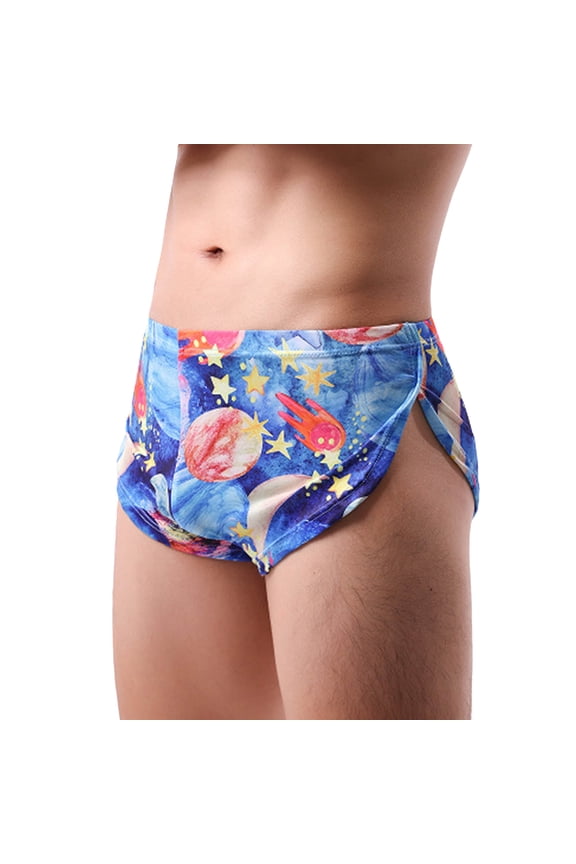 Men's Low Rise Split Shorts Exotic Short Boxers Soft Breathable Stretchy Underwear Blue S