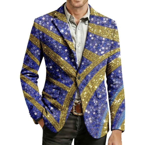 IWRICH Men's Mardi Gras Jacket Carnival Corduroy Blazer Printed Breasted Soft Work Formal Warm Casual Coat 11-Purple L