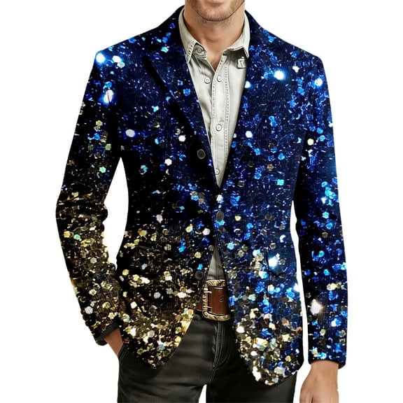 IWRICH Men's Mardi Gras Jacket Carnival Corduroy Blazer Printed Breasted Soft Work Formal Warm Casual Coat 12-Blue L