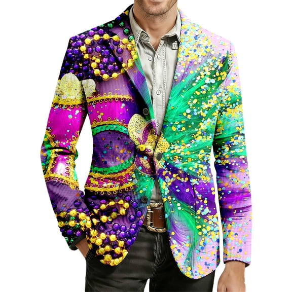 IWRICH Men's Mardi Gras Jacket Carnival Corduroy Blazer Printed Soft Work Formal Warm Casual Coat 20-Green L