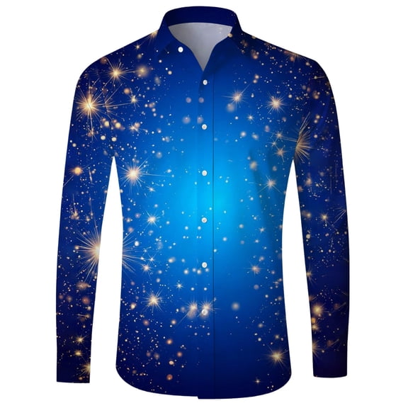 IWRICH Men's Mardi Gras Shirts Mardi Gras Prints Lapel Button down Long Sleeve Shirt Holiday Fashion Casual Loose Tops 02-Blue M