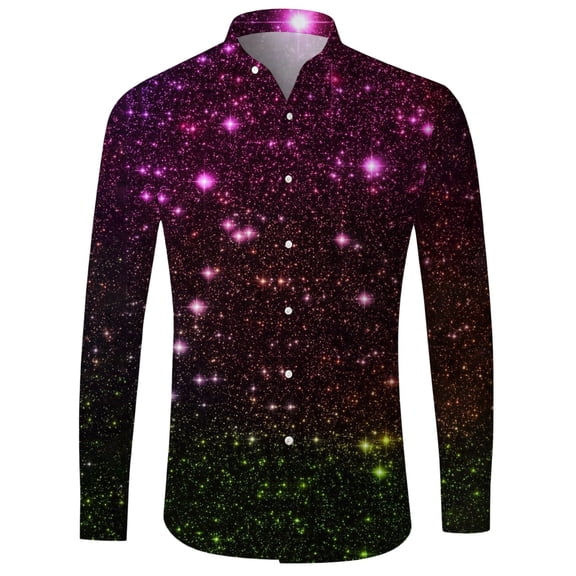 IWRICH Men's Mardi Gras Shirts Mardi Gras Prints Lapel Button down Long Sleeve Shirt Holiday Fashion Casual Loose Tops 03-Purple S