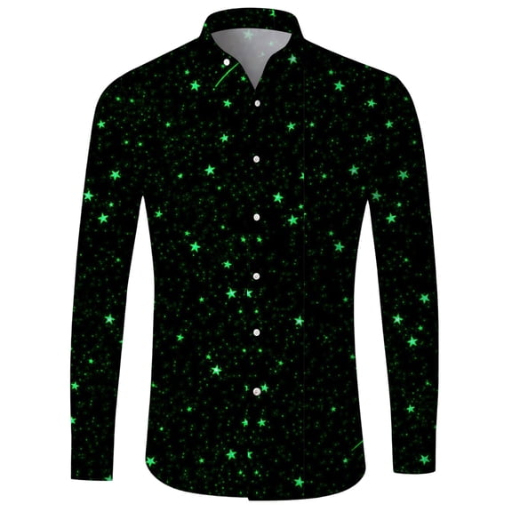 IWRICH Men's Mardi Gras Shirts Mardi Gras Prints Lapel Button down Long Sleeve Shirt Holiday Fashion Casual Loose Tops 09-Black L