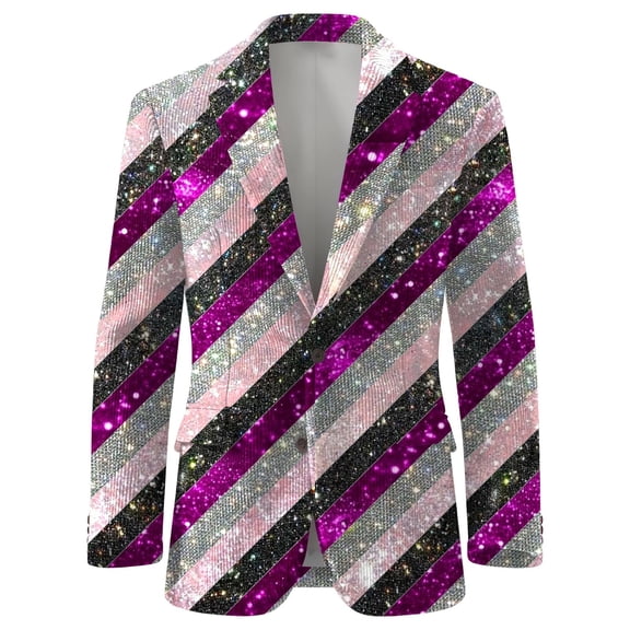 IWRICH Men's Mardi Gras Suit Jacket Printed Corduroy Lapel Button Blazers Jackets with Pockets for Formal Event 05-Purple S