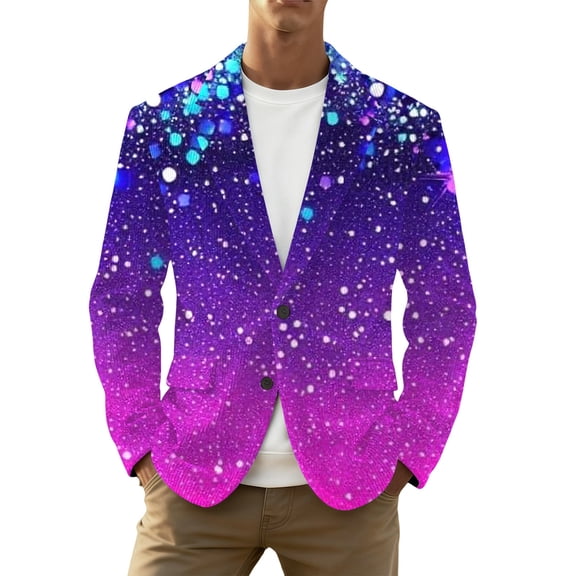 IWRICH Men's Mardi Gras Suit Jacket Printed Corduroy Lapel Button Blazers Jackets with Pockets for Formal Event 06-Purple S